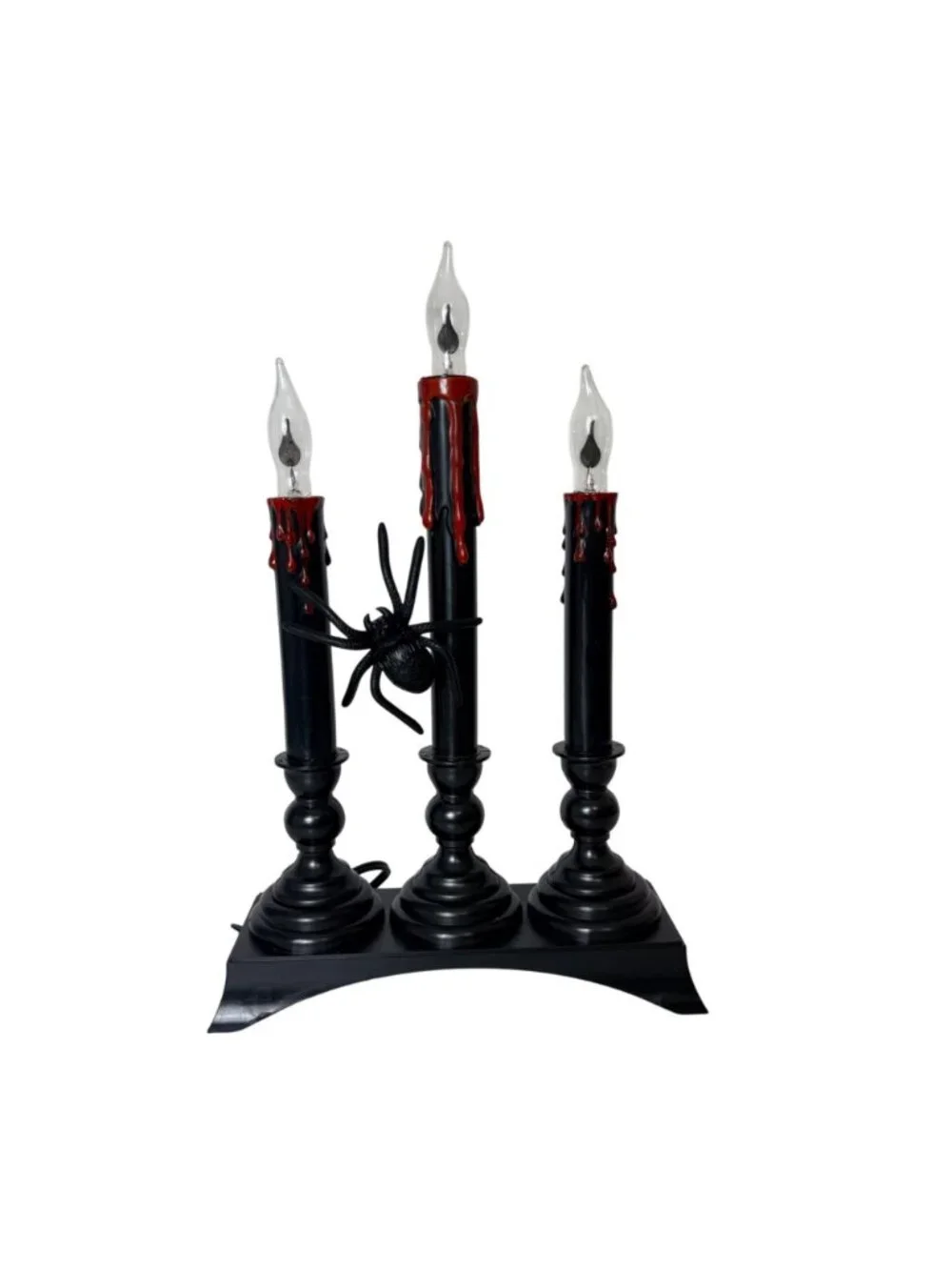 Halloween Bleeding Candle Flickering Candelabra VTG Spider Lamp Electric Plug In